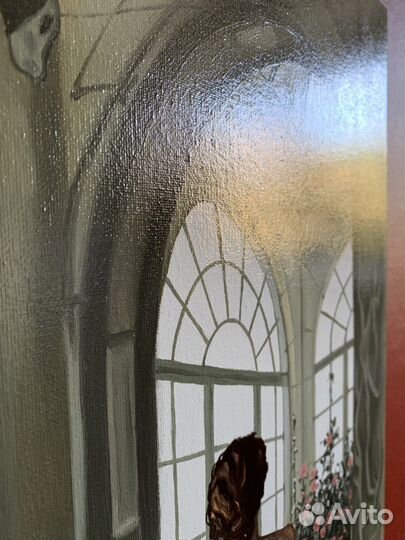 Картина маслом девушка в белом романтика сад