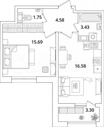 1-к. квартира, 43,7 м², 3/22 эт.