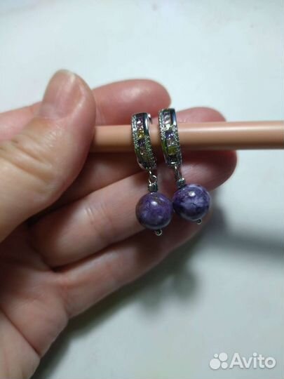Серьги серебро с чароитом