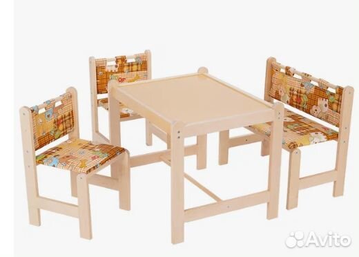 Детский стол и стул 2 шт. и скамейка. Комплект