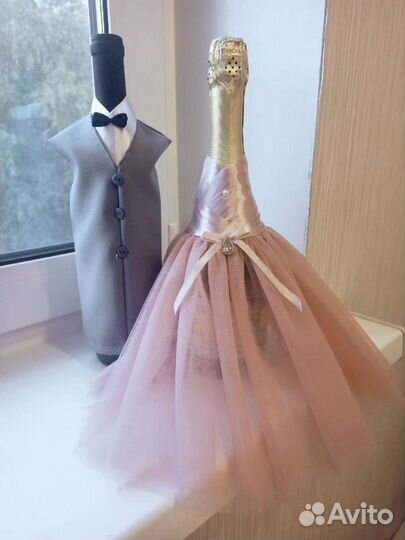 Свадебные украшения на бутылки