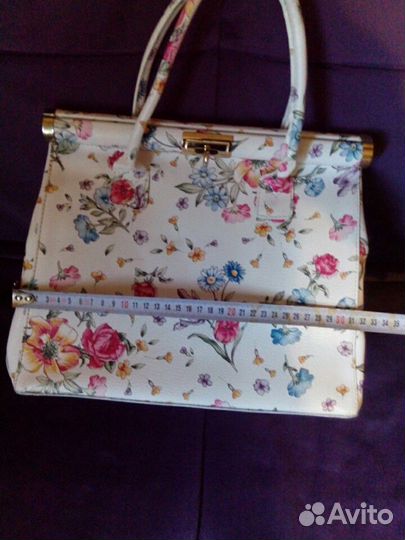 Сумка из натуральной кожи с цветочным принтом