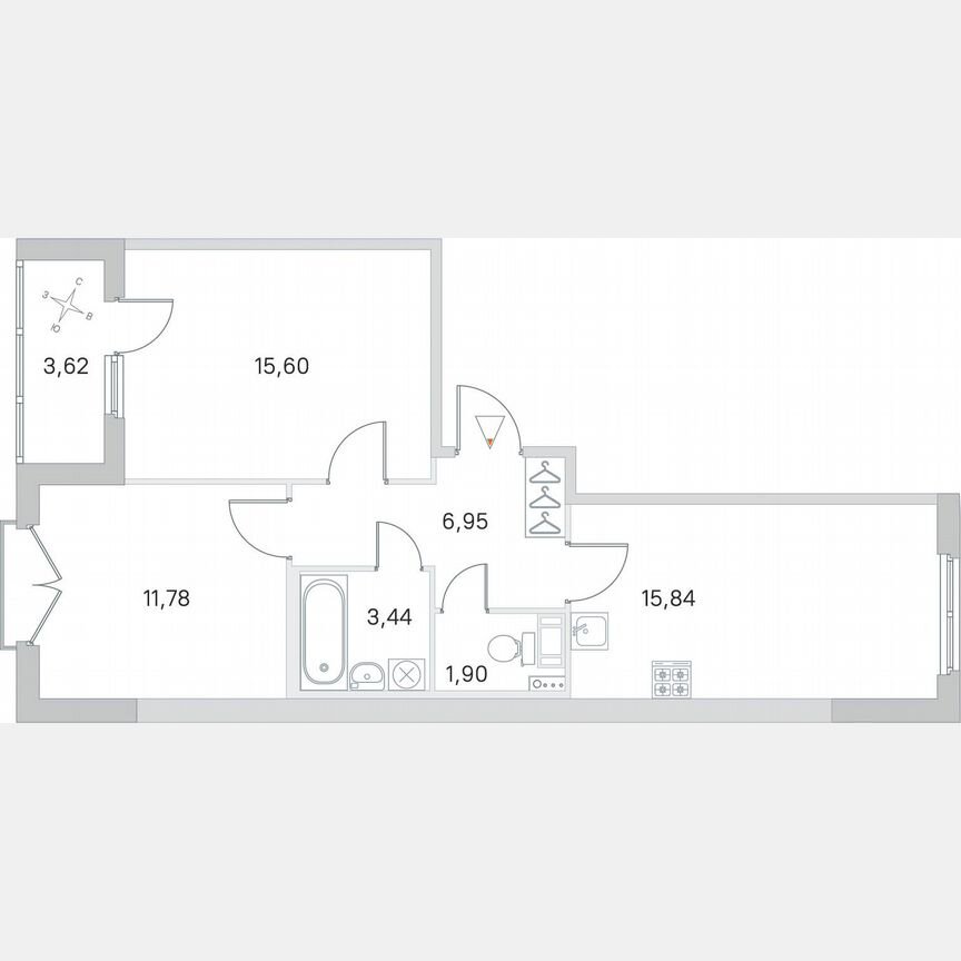 2-к. квартира, 57,3 м², 3/4 эт.