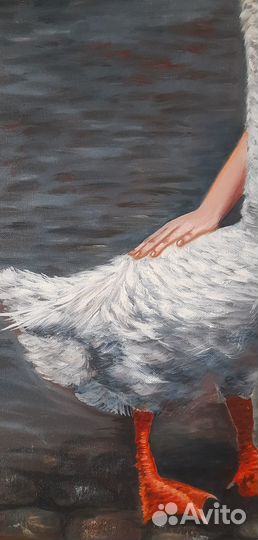 Картина большая масло холст девочка с гусем