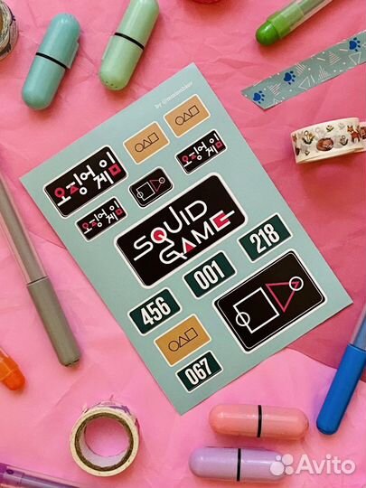 Набор наклеек «Игра в кальмара», 2 листа А6