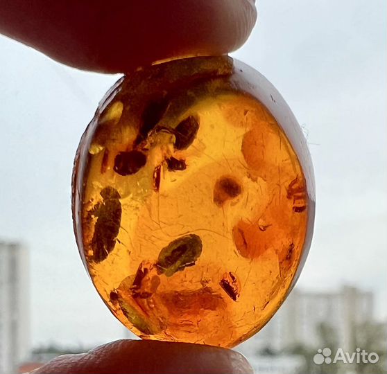 Кольцо серебро 925 божья коровка, кабошон янтарь