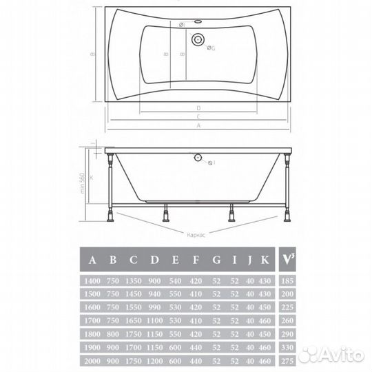 Акриловая ванна 180х80х45 см Alpen Luna AVP0009