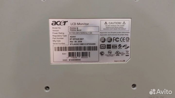 Монитор Acer P223w 22 дюйма hdmi