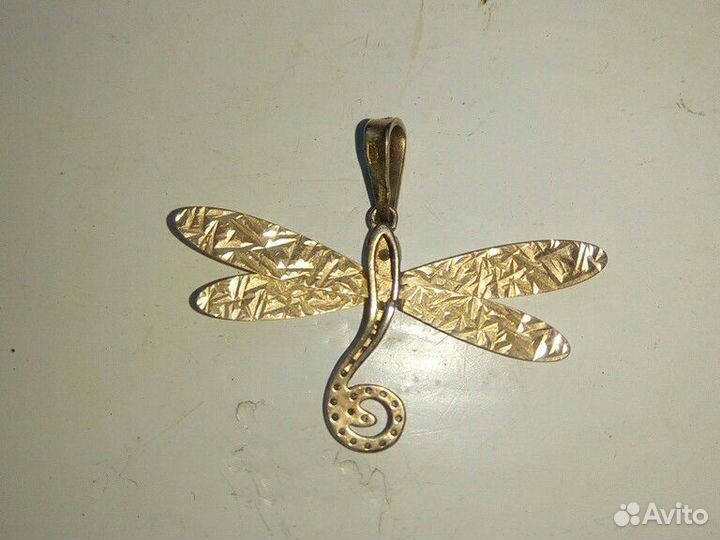 Подвеска стрекоза Серебро с позолотой
