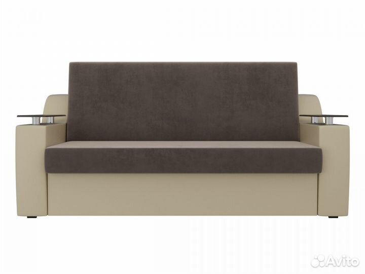 Диван прямой аккордеон Сенатор 120, велюр, коричневый, бежевый