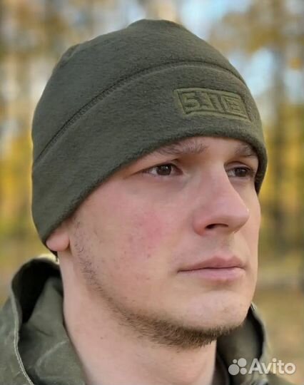 Шапка флисовая зеленая военная теплая двухслойная