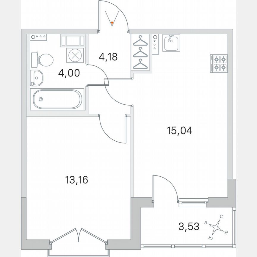 1-к. квартира, 38,2 м², 4/4 эт.