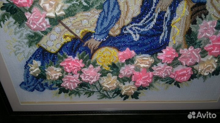 Картина (вышивка крестом, бисером и лентами)