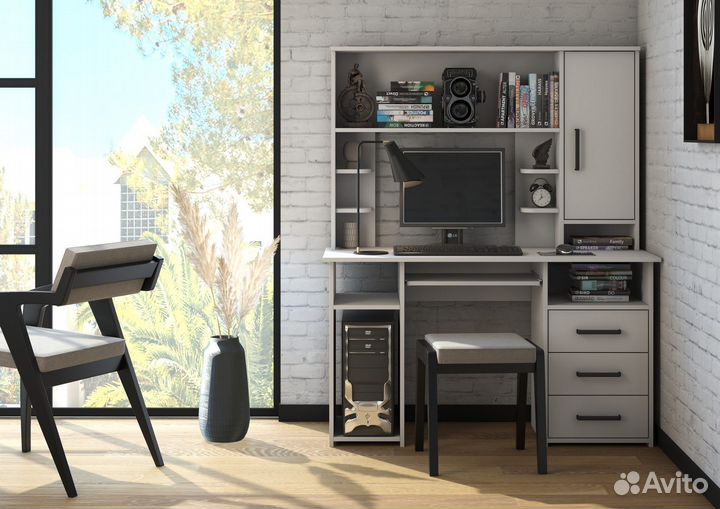 Лик-5 Компьютерный стол ск-4 с надстройкой Белый