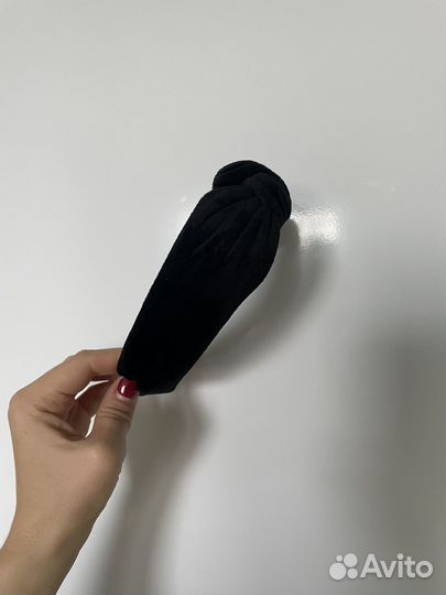 Бархатный ободок с узелком черный синий зеленый