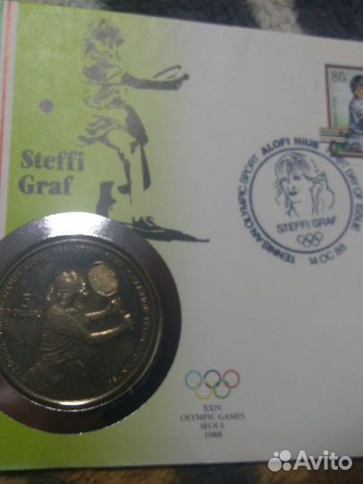 Ниуэ 5 долларов 1987 Штеффи Граф (с маркой)