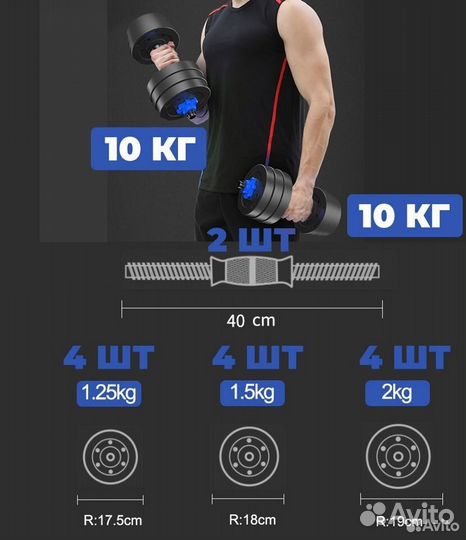 Новые разборные гантели по 10 кг