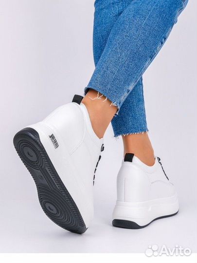 Кроссовки на платформе белые натуральная кожа