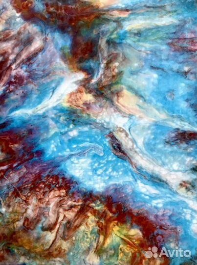 Картина в технике Флюид Арт « Морские скалы»
