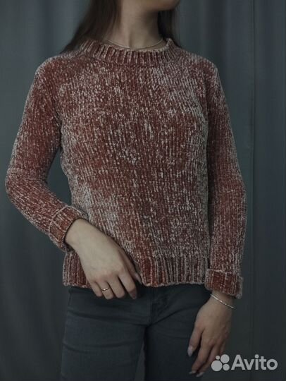 Розовый свитер велюр (плюшевая пряжа)