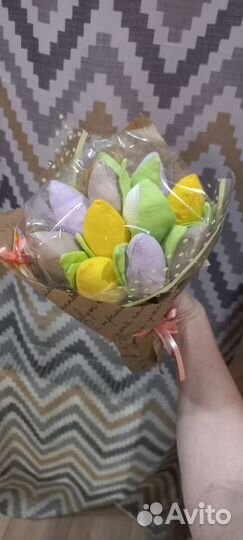 Букет тюльпанов из ткани текстиль ручная работа