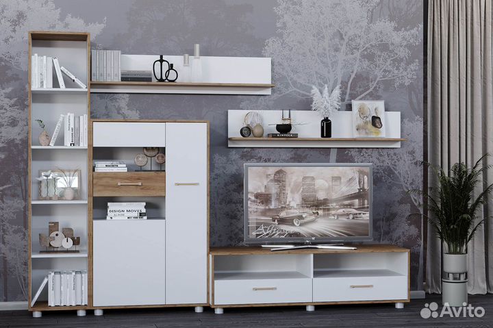 Гостиная Свен-5 крафт дуб золотой/белый 2,6 м