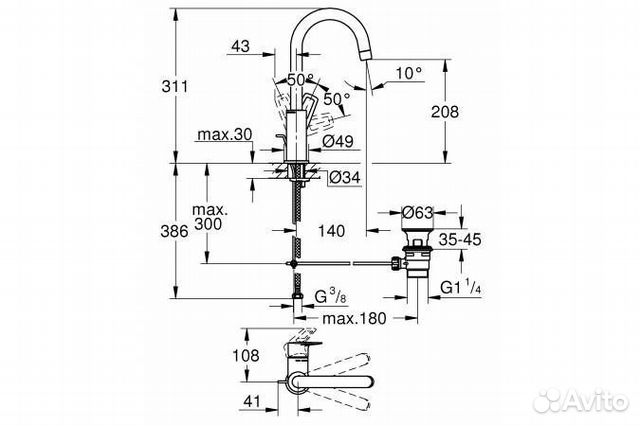 Смеситель grohe BauLoop новый для раковины