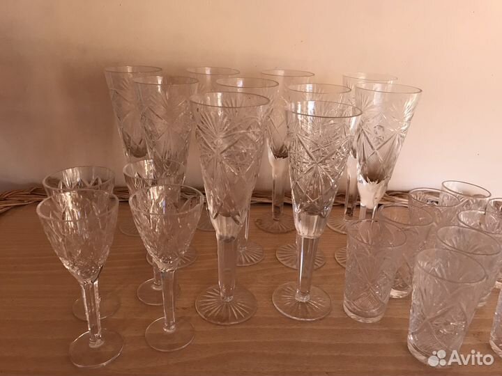 Бокалы фужеры хрусталь СССР 23 предмета все сразу