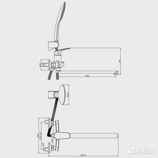 Смеситель для ванны Rossinka rs45-32 Хром