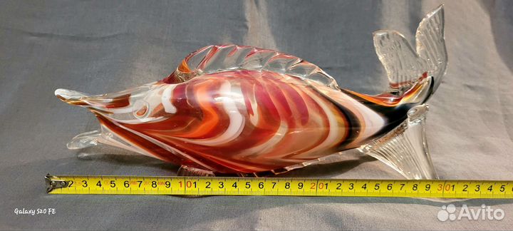 Ваза рыбка,гутная техника,цветное стекло,ссср