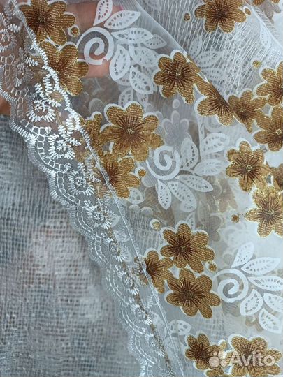 Тюль новая с ламбрекеном белая сетка с принтом