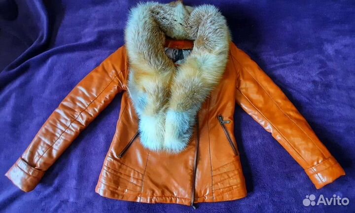 Куртка кожанка утепленная с натуральным мехом лисы