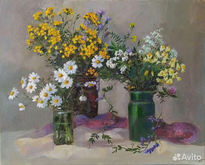 Картина маслом полевые цветы