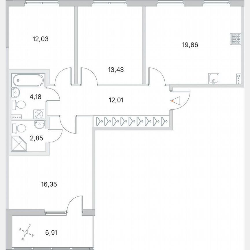 3-к. квартира, 84,2 м², 2/4 эт.