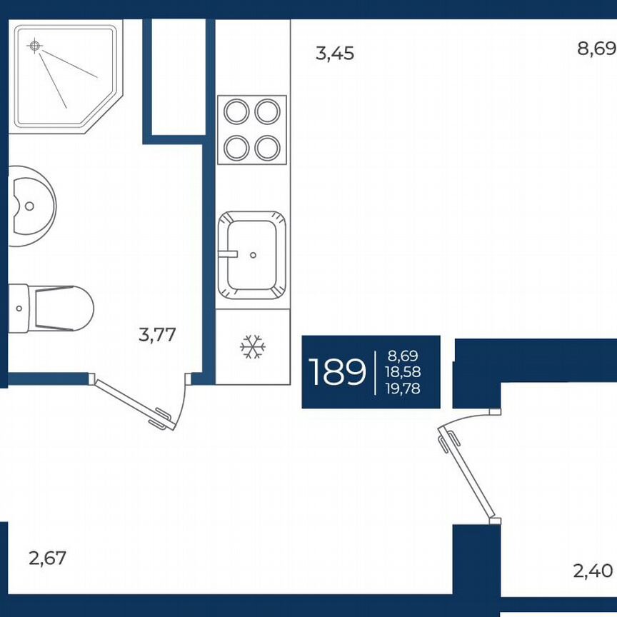 Квартира-студия, 19,8 м², 4/12 эт.