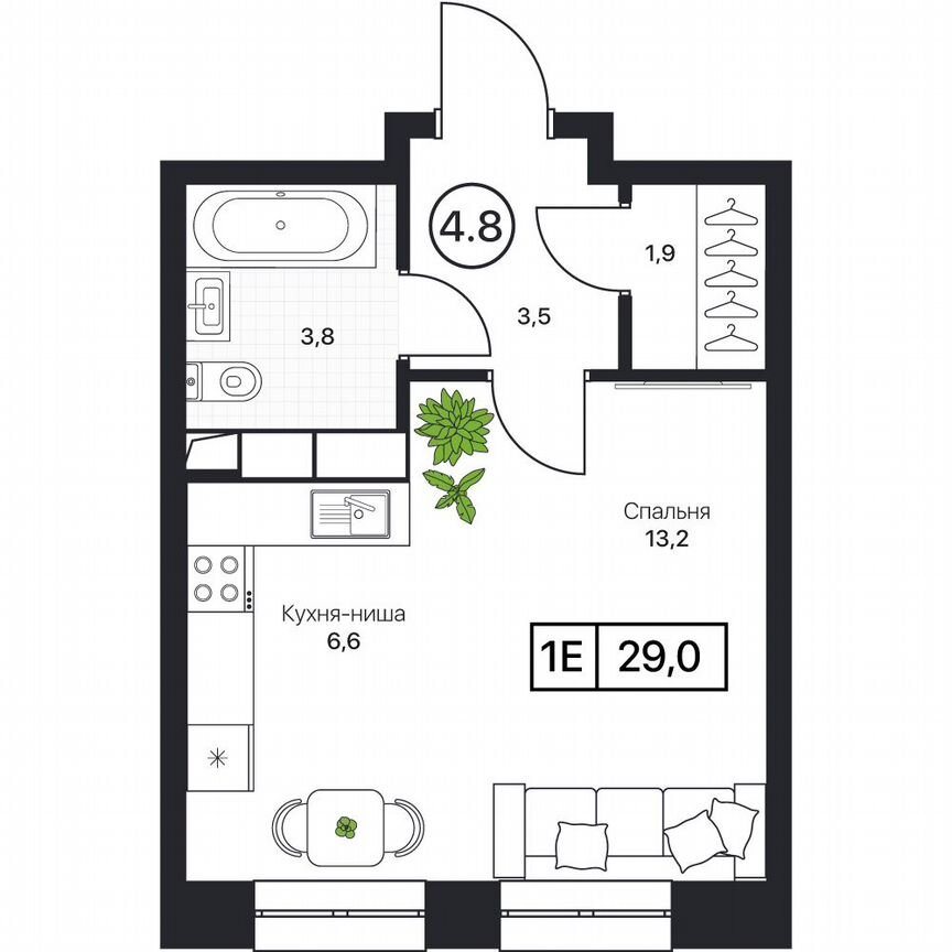 1-к. квартира, 29 м², 13/17 эт.