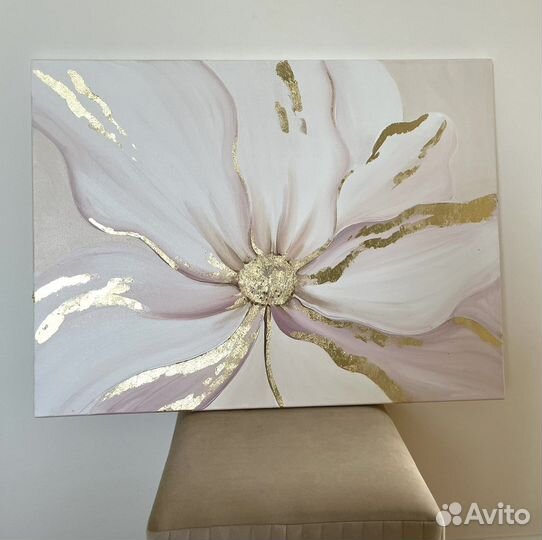 Большая картина абстракция с золотом, 80х60 см