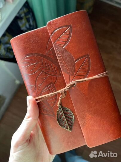 Блокнот эко кожа листья женский