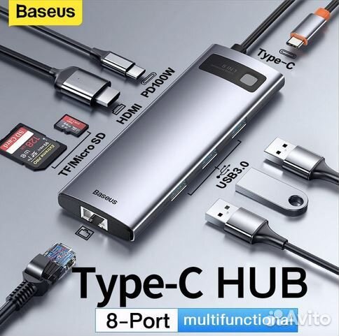 USB-концентратор Хаб Hub Baseus 8 в 1 cahub-CV0G