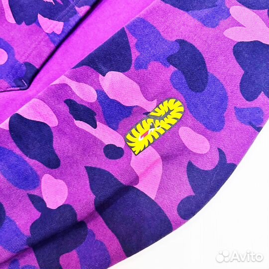 Фиолетовое худи bape Tiger-Shark - оригинал