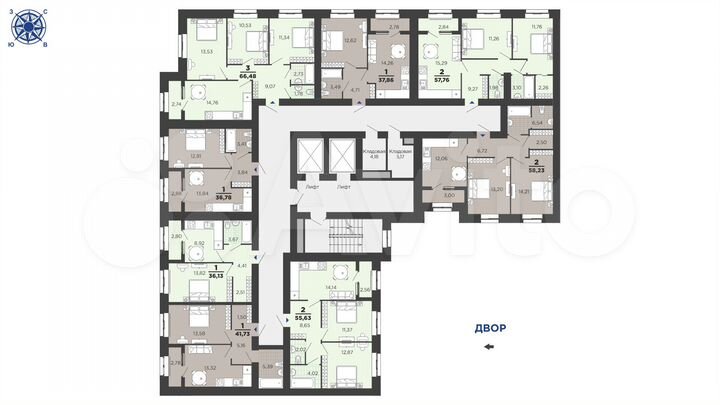 2-к. квартира, 55,6 м², 16/16 эт.