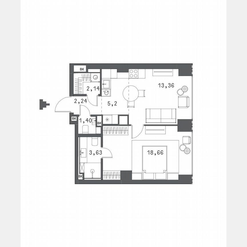 1-к. квартира, 46,8 м², 7/13 эт.