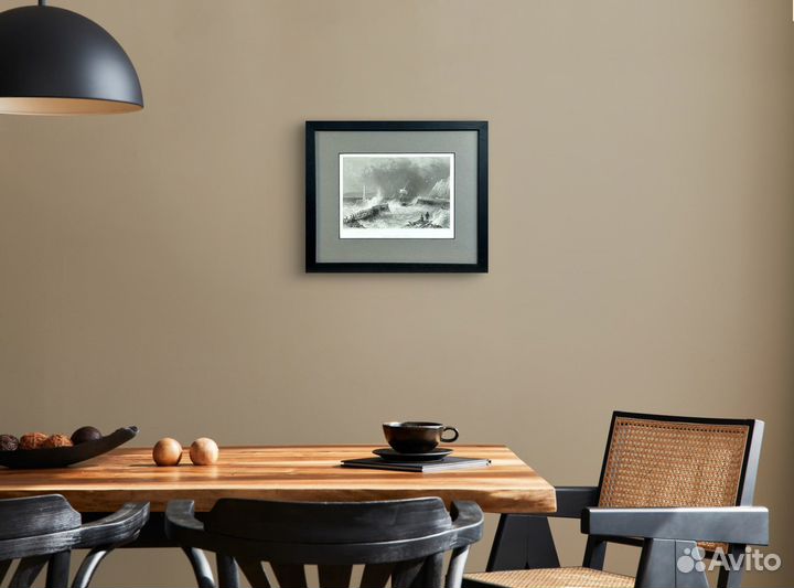 Старинная гравюра морской пейзаж 1840 г