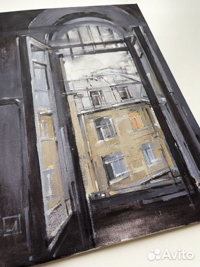 Картина масло картина Петербург вид из окна