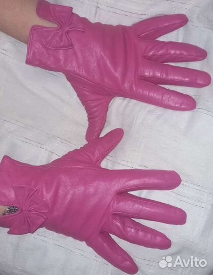 Перчатки розовые кожаные, супер