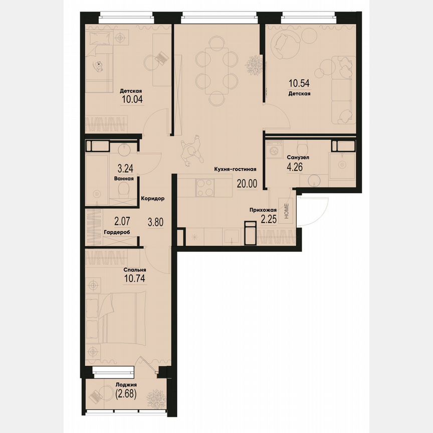 3-к. квартира, 68,3 м², 3/12 эт.