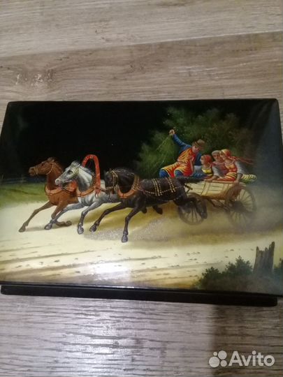 Шкатулка Русская тройка Федоскино 1952