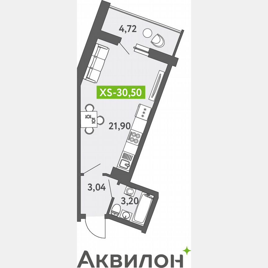 Квартира-студия, 30,6 м², 5/13 эт.