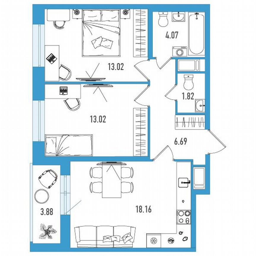 2-к. квартира, 58 м², 11/18 эт.