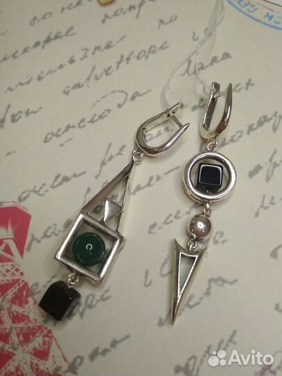 Серебряные серьги с агатом и хризопразом